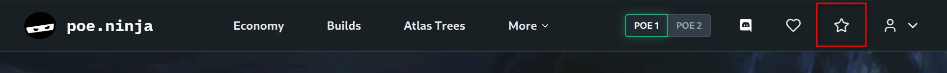 Top bar with the favorites star icon highlighted